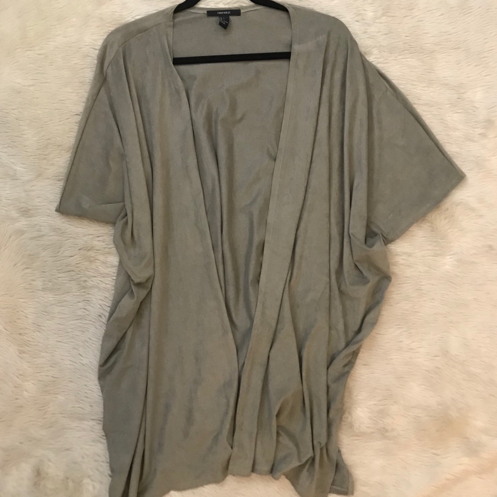 Faux Suede Short Sleeve Kimono Top